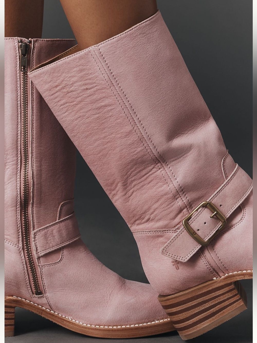 Frye Campus Buckle Boots Pink Heeled Leather Mid Calf Women’s Shoes Size 8 NEW - Picture 13 of 15